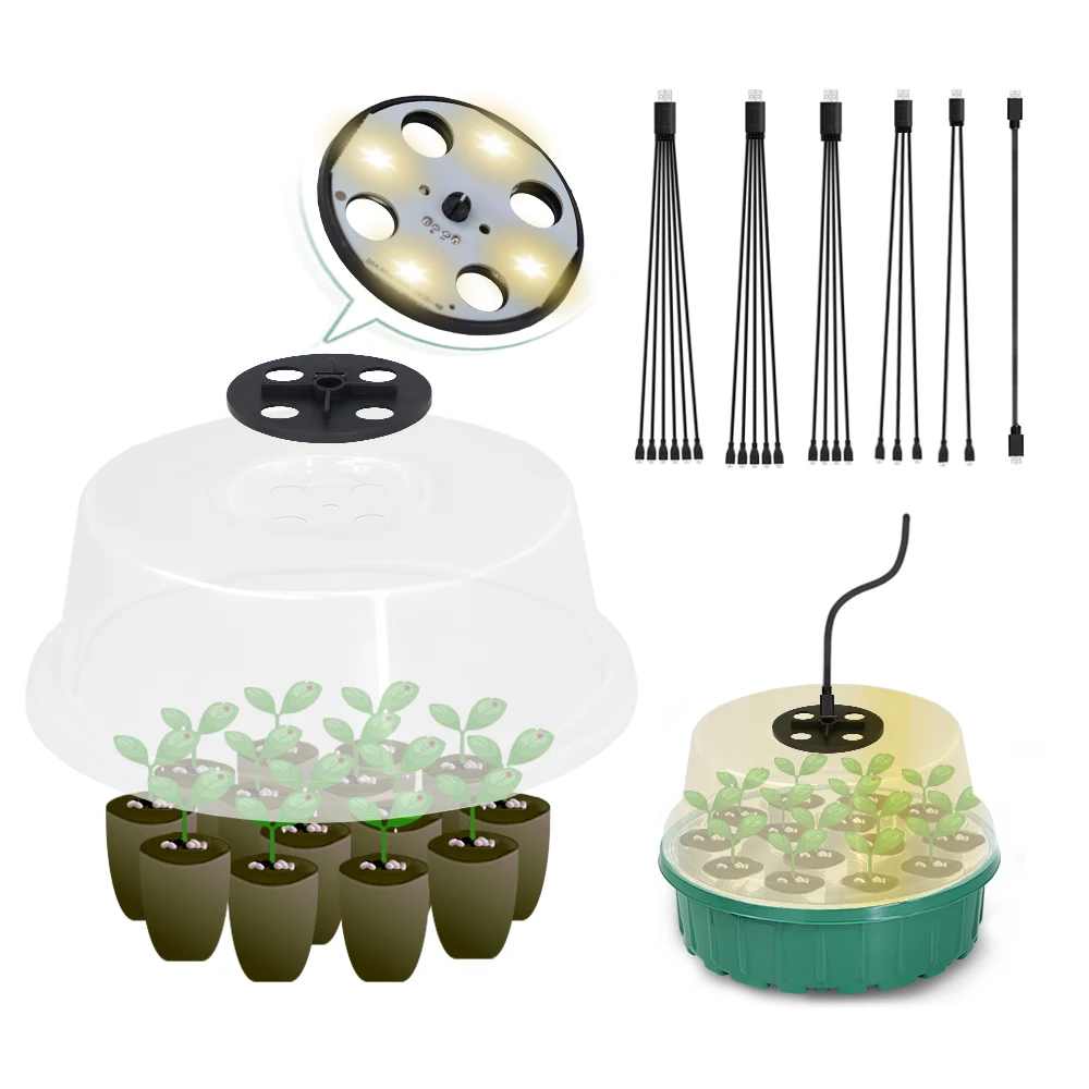 Full Spectrum LED Grow Lights for Seeds Germination Box White Lighting Indoor Greenhouse Plant Nursery Starter Kit Humidity Dome