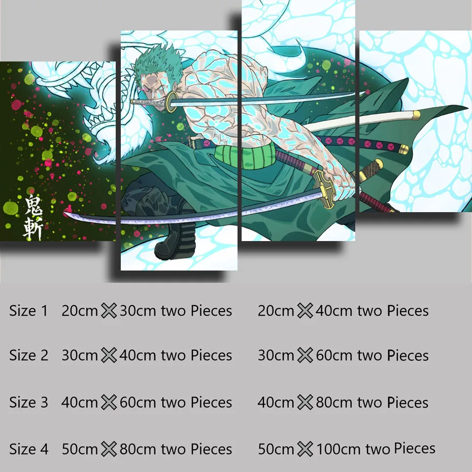 thumbnail image 1 of Póster e impresión de 4 piezas de Anime ONE PIECE Roronoa Zoro, pintura, póster, arte de pared, imagen, decoración del hogar, regalos decorativos estéticos, 1 of 5