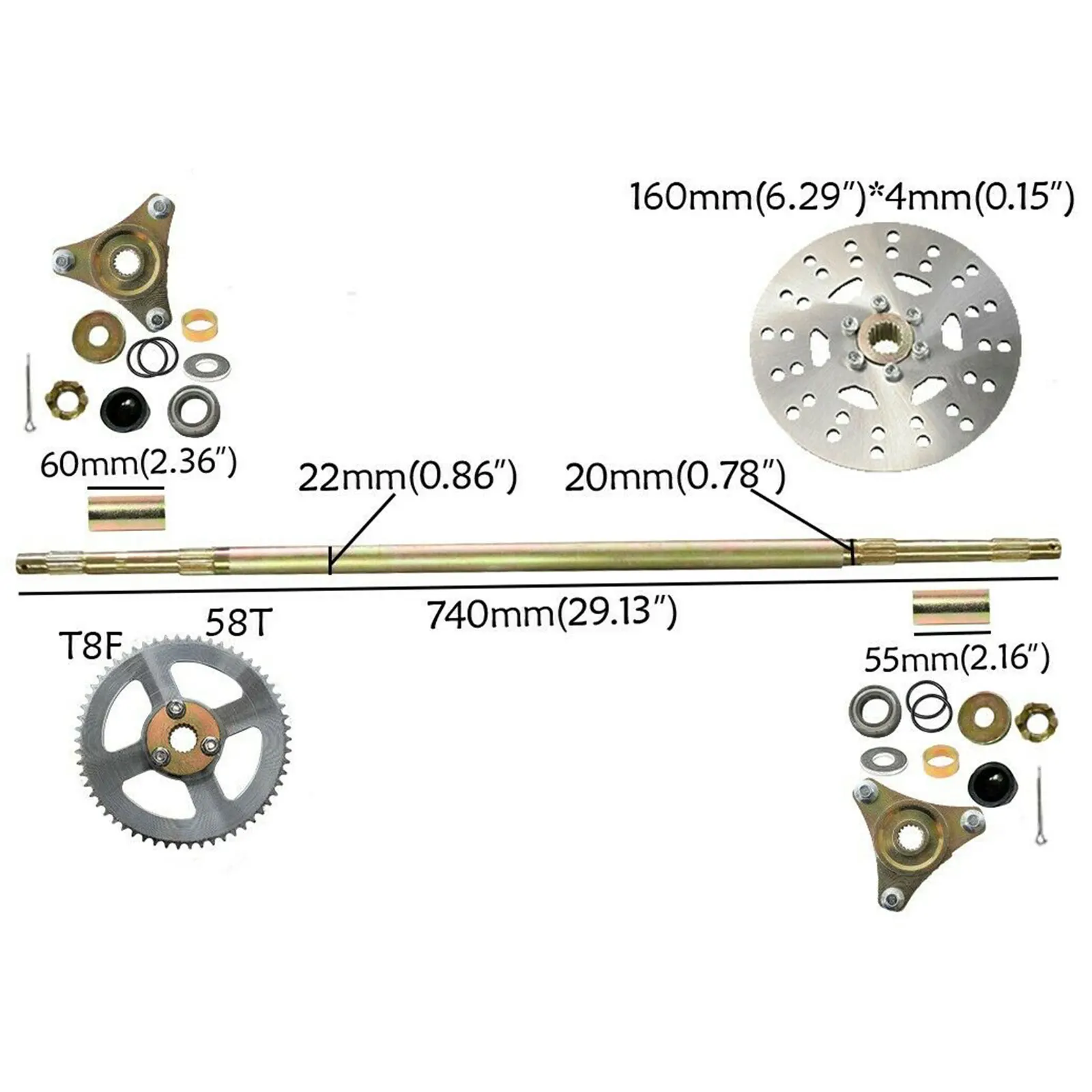 Go Karts ATV Quads Complete Rear Live Axle Assembly Kit Disc Sprocket Wheel Hub for 50cc 70cc 90cc Atomik Motowork DHZ LEI