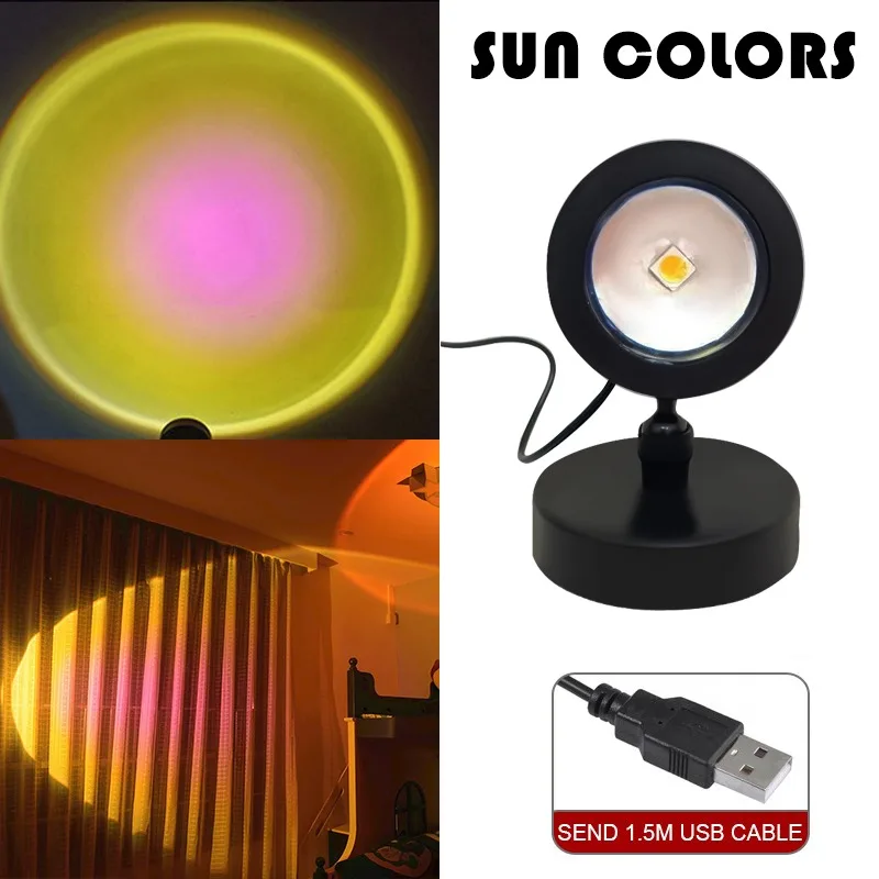 16 Colors Sunset Projector Lamp Rainbow Atmosphere Led Night Light for Home Bedroom Coffe Shop Background Lamp Light night light for bedroom Night Lights