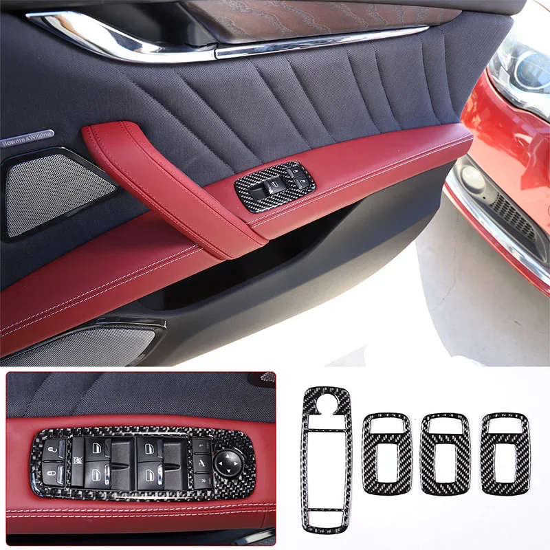 Per 2014-2022 Maserati Ghibli Quattroporte Soft Fibra Di Carbonio Car Styling Car Glass Lift Button Frame Sticker Accessori Per Auto