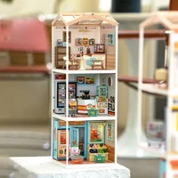 New DIY 3D Puzzle Miniature House Coffee Shop Bookstore Convenience Store Assembly Toy with Light Collection Decoration Gift 2