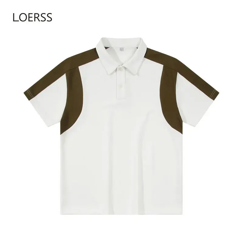 

LOERSS Polo Shirt Contrast Color Lapel T-Shirts Summer Loose for Men's Short Sleeve Casual Cotton Couple Tee 2024 New Clothing