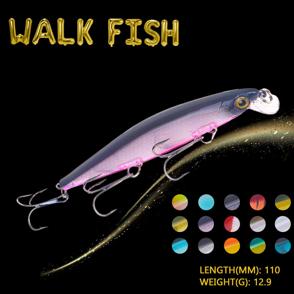 

WALK FISH 1PCS 110MM/12.9G Sinking Minnow Artificial Wobblers Fishing Lures Plastic Hard Baits With Hook Pike Tackle Bass Pesca