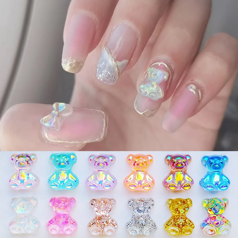 

6/10/50 шт. Аврора, Хрустальный медведь, 3D украшения для ногтевого дизайна, яркий медведь, искусство ногтей