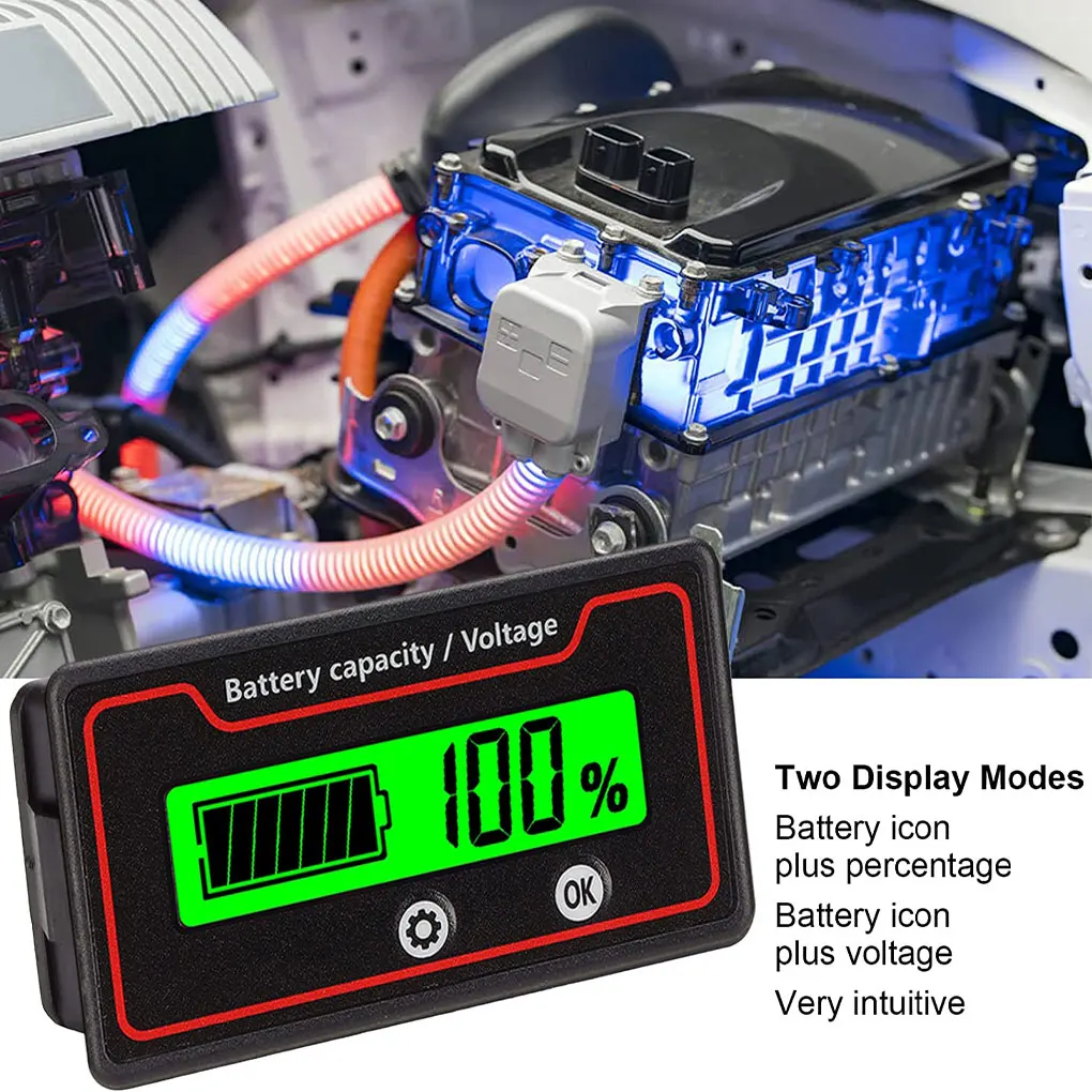 Battery Power Meter Capacity Indicator Digital Voltage Tester Blue