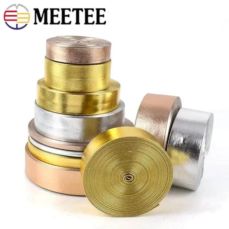 5M 5-30mm Width Synthetic PU Leather Ribbon Gold Silver Bag Cords DIY Clothing Jewelry Decor Bows Band Necklace Material
