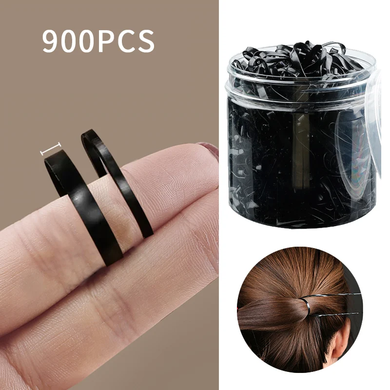 900Pcs Canned Black Disposable Hair Bands Scrunchie Girls Elastic Rubber Band Ponytail Holder Hair Accessories Hair Ties