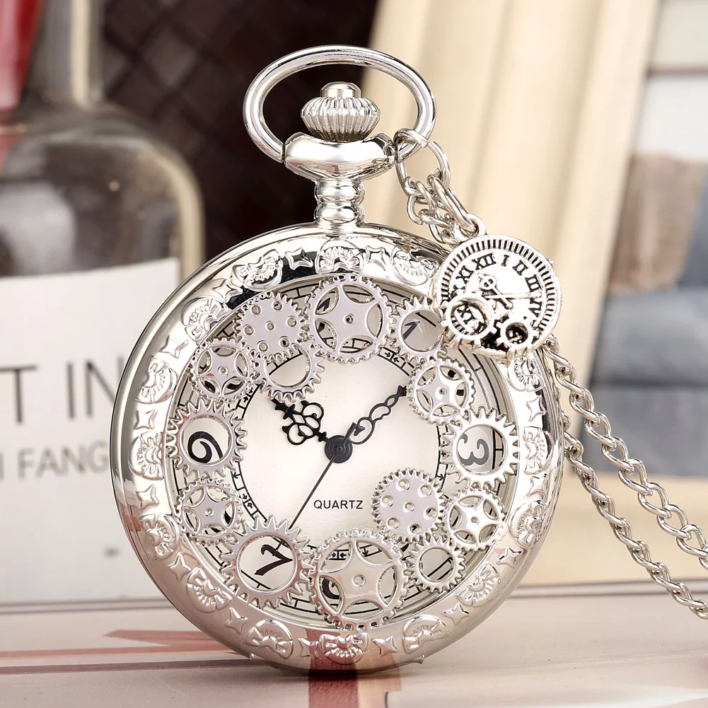 Montre De Poche Classique Sculptée En Acier Inoxydable - Design Élégant Mécanique à Remontage Manuel Avec Chaîne