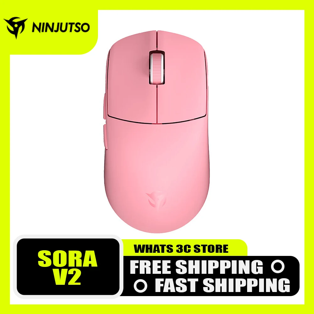 

Беспроводная мышь ninюттсо Sora V2 Pink Mosue Tri Mode, Bluetooth, Paw3395, легкая мышь для киберспорта, геймерская мышь, аксессуары для ПК, игровые подарки