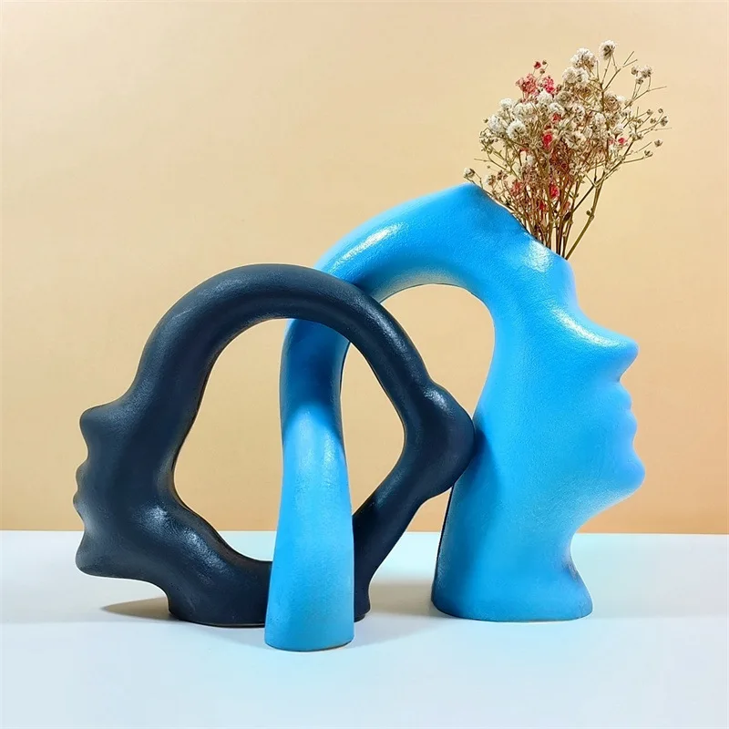 Large DIY Creative Abstract Face Vase Resin Silicone Mold Art Couple Face Vase Concrete Cement Gypsum Molds Valentine's Day Gift