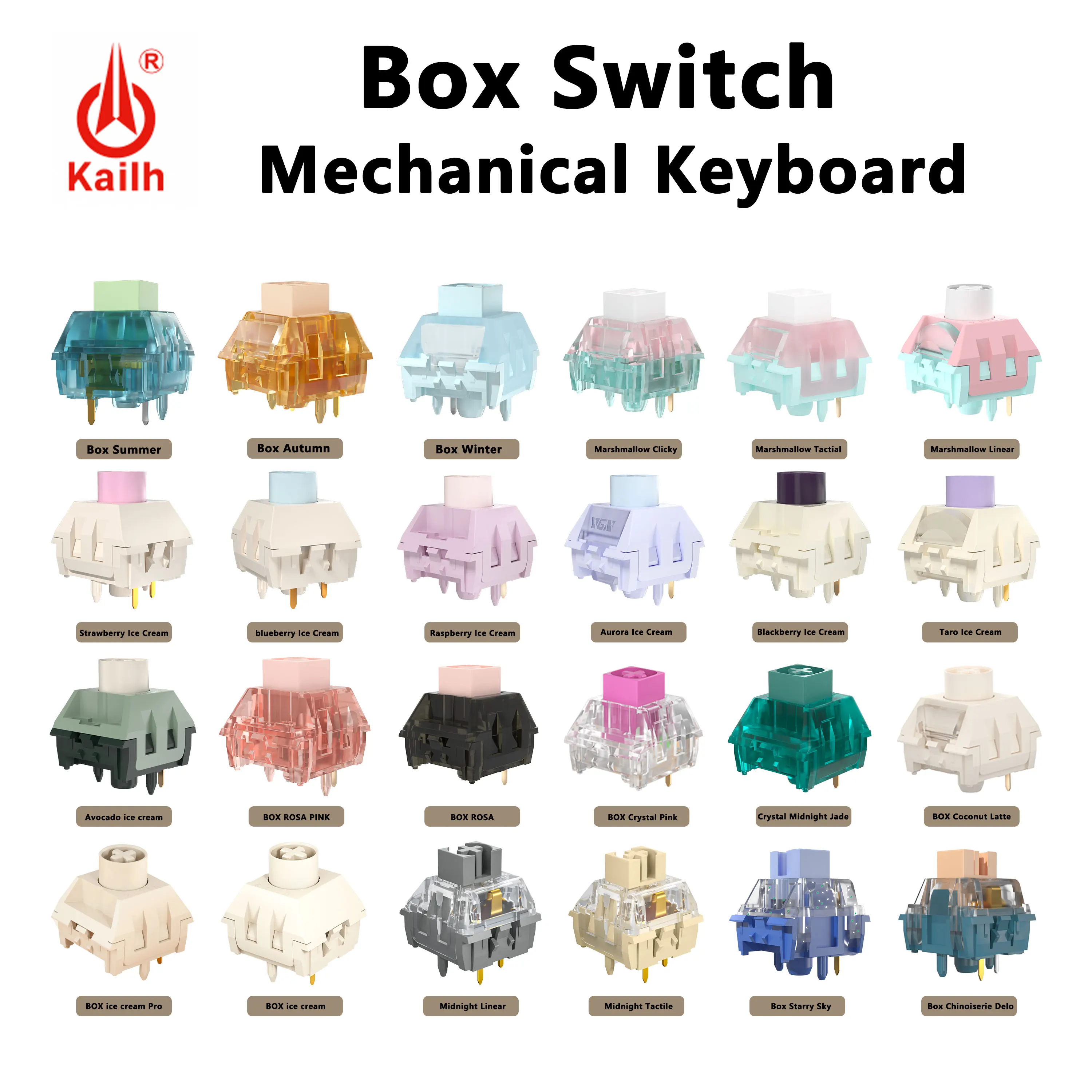 Kailh BOX 스위치 아이스크림 프로 크리스탈 로즈, DIY 클리키 촉각 선형 사일런트 MX 스위치, 기계식 키보드 GMK67 GK61 K500