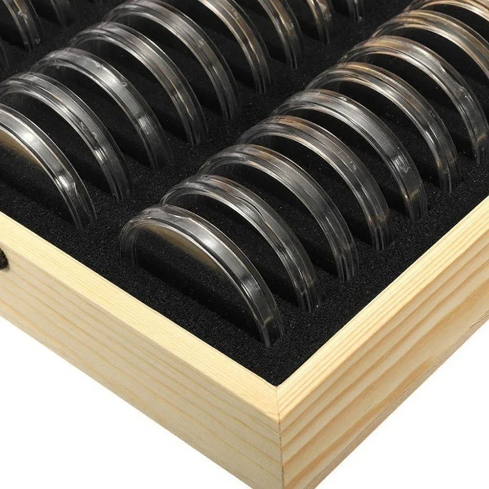 Pine Wood Coin Holder Coins Ring Wooden Storage Box 20/30/50/100pcs Coin Capsules Accommodate Collectible Commemorative Coin Box 3