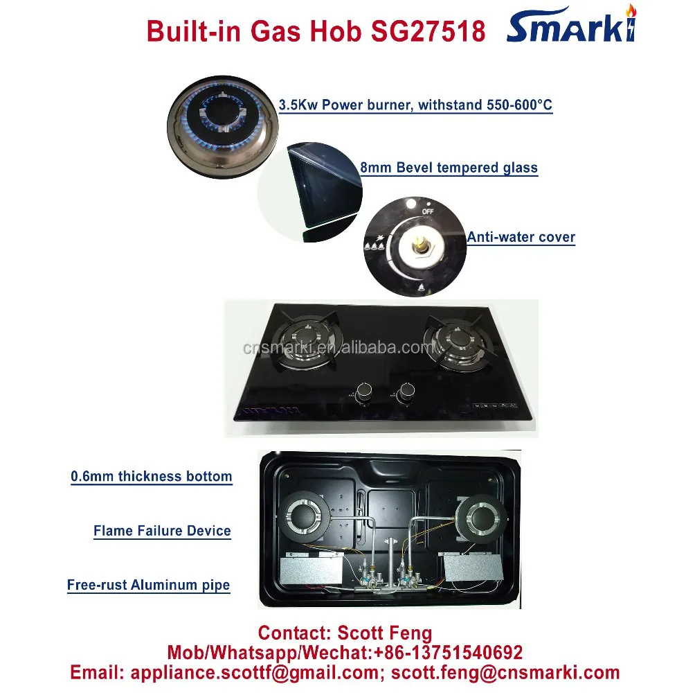 75cm Width Temper Glass Two Sabaf Burner Built-in Gas Stove 2 Ring Gas Hob SG27518 2