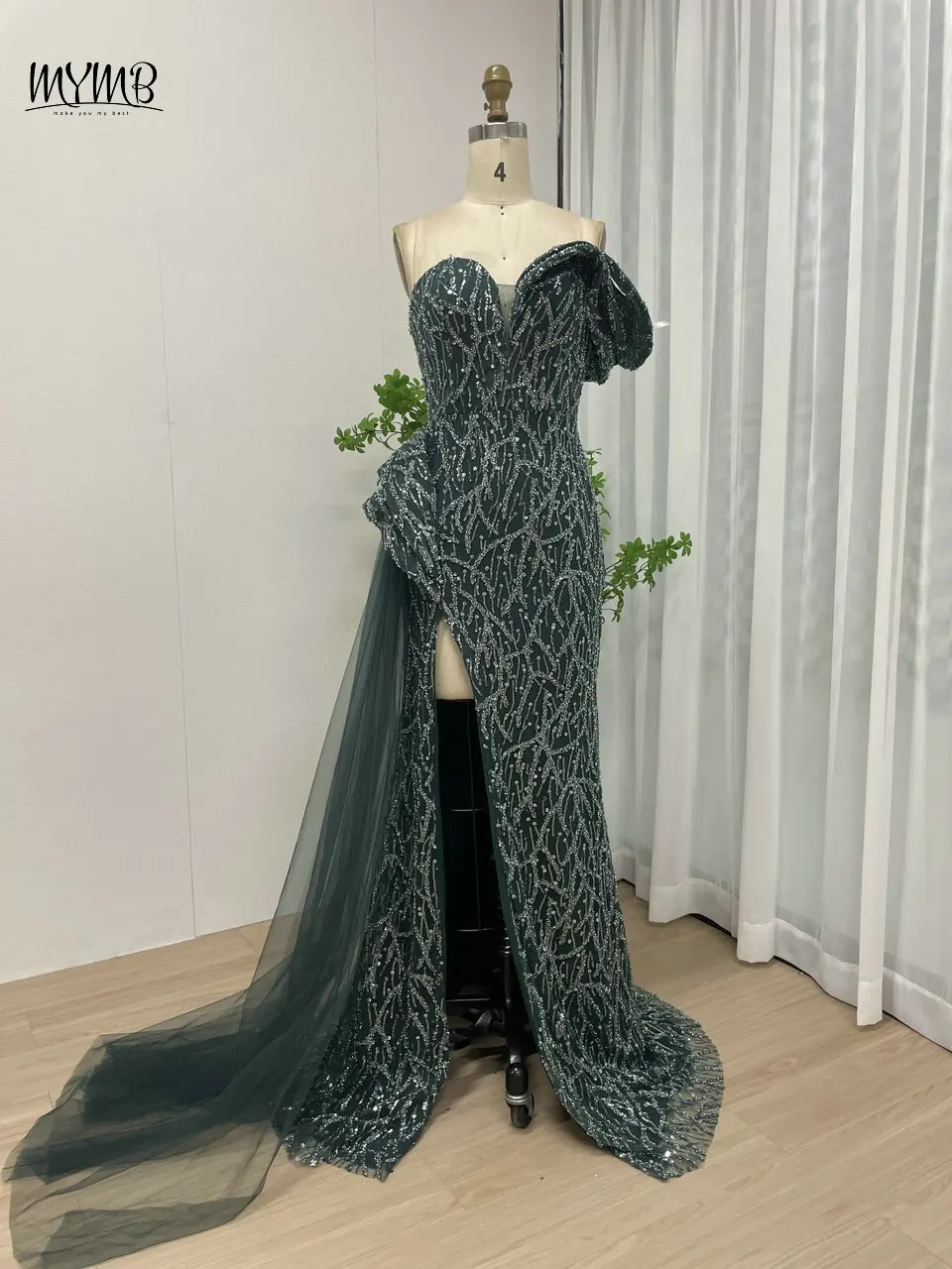 MYMB Atemberaubende, mit Perlen verzierte, schulterfreie Meerjungfrau-Abendkleider für Hochzeit, Party, Arabisch, sexy High Split, formelle Abendkleider MY30001 – Detail 13