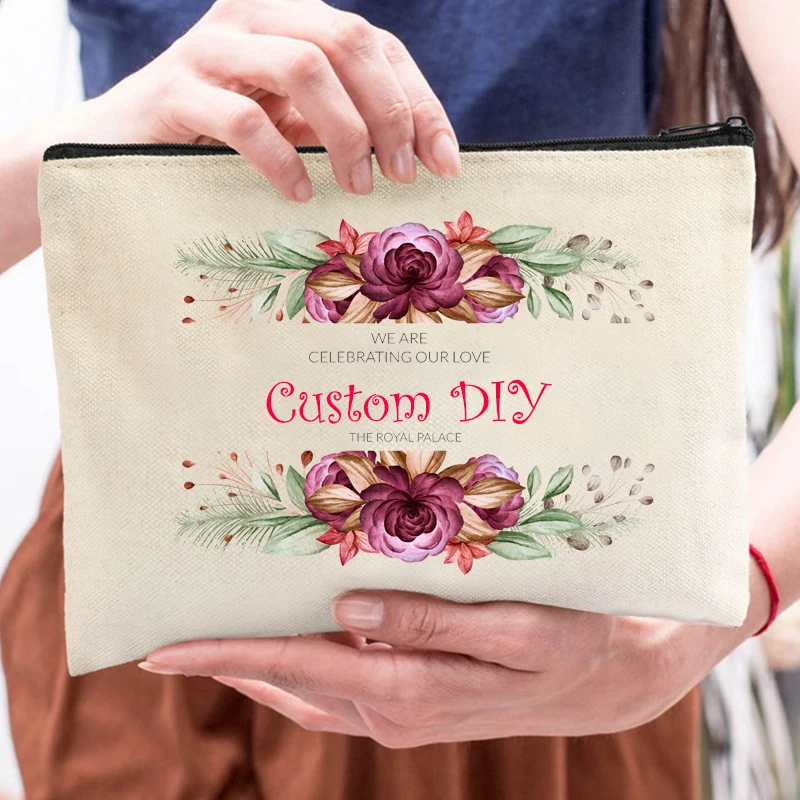 Personalized Custom DIY Wedding Party Canvas Makeup Cosmetic Bags Zipper Pouch Bags Unique Bridal Gifts Bridesmaid Bag
