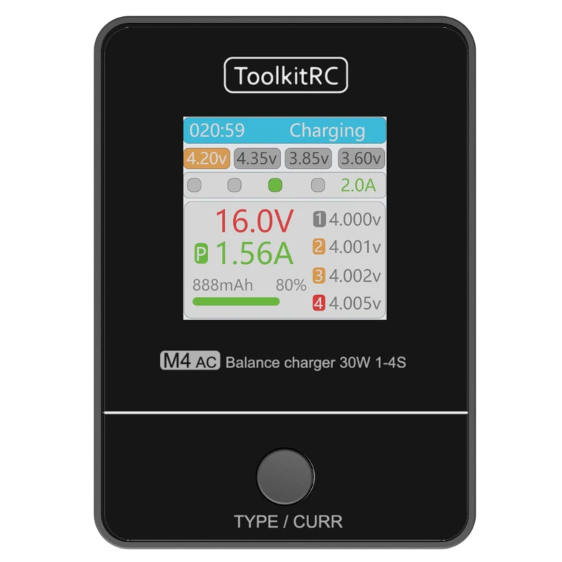 ToolkitRC M4AC 1-4S Lipo LiHV Зарядное устройство 30 Вт с IPS-дисплеем Интерфейс XT30/XT60 для батареи Lipo RC Racing FPV Drone thumbnail 6