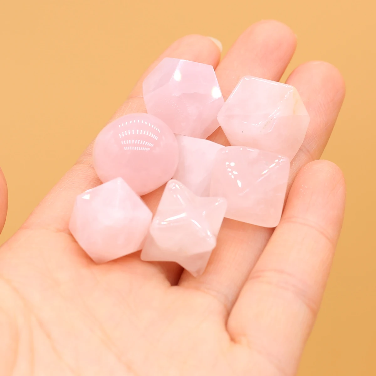 

7pcs Natural Rose Quartz Stone Carved Ornament Ball Pyramid Star Shape Reiki Healing Crystals Stone DIY Jewelry Home Decoration