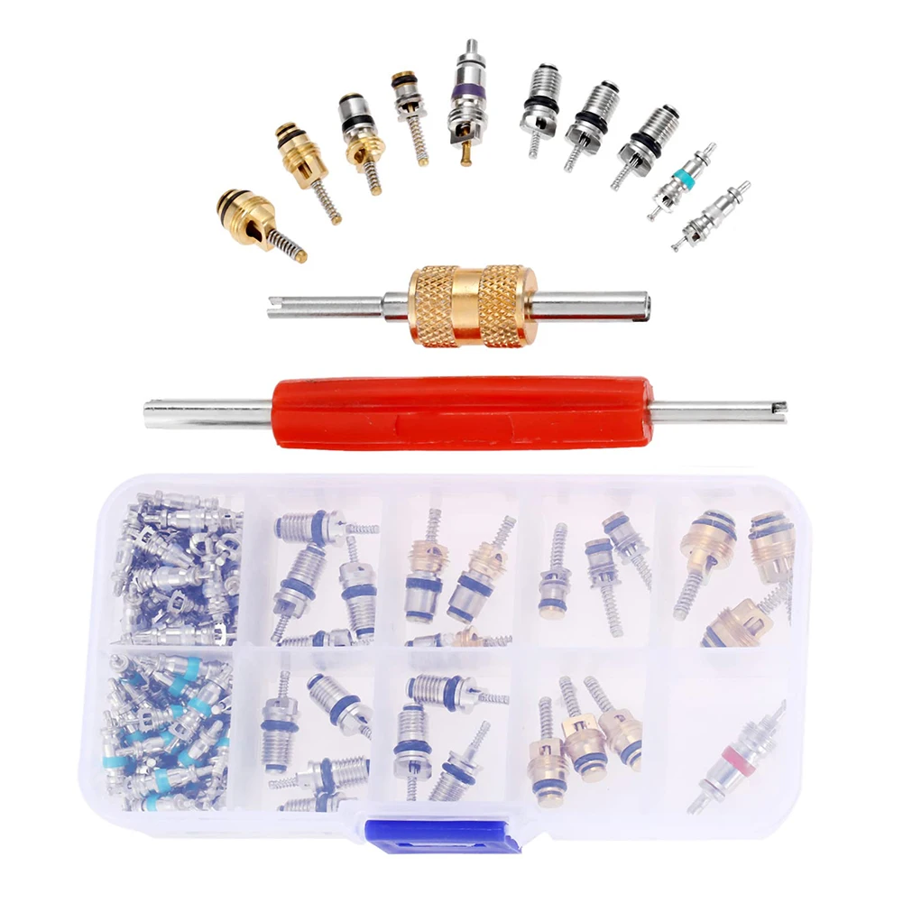 

102Pcs/Set Car Air Conditioning Valve Core Kit Auto AC Repair Tool Box Set For Universal Fitment Car A/c Reair Tool Sets