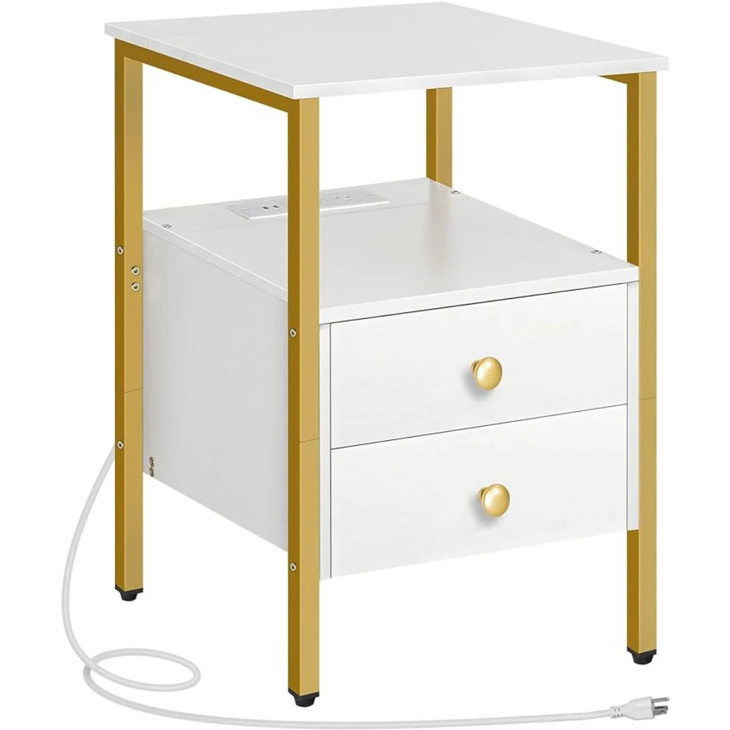 

End Table w/ Charging Station, Bedside Table w/ 2 Drawer & USB Ports & Power Outlets, Stable & Sturdy