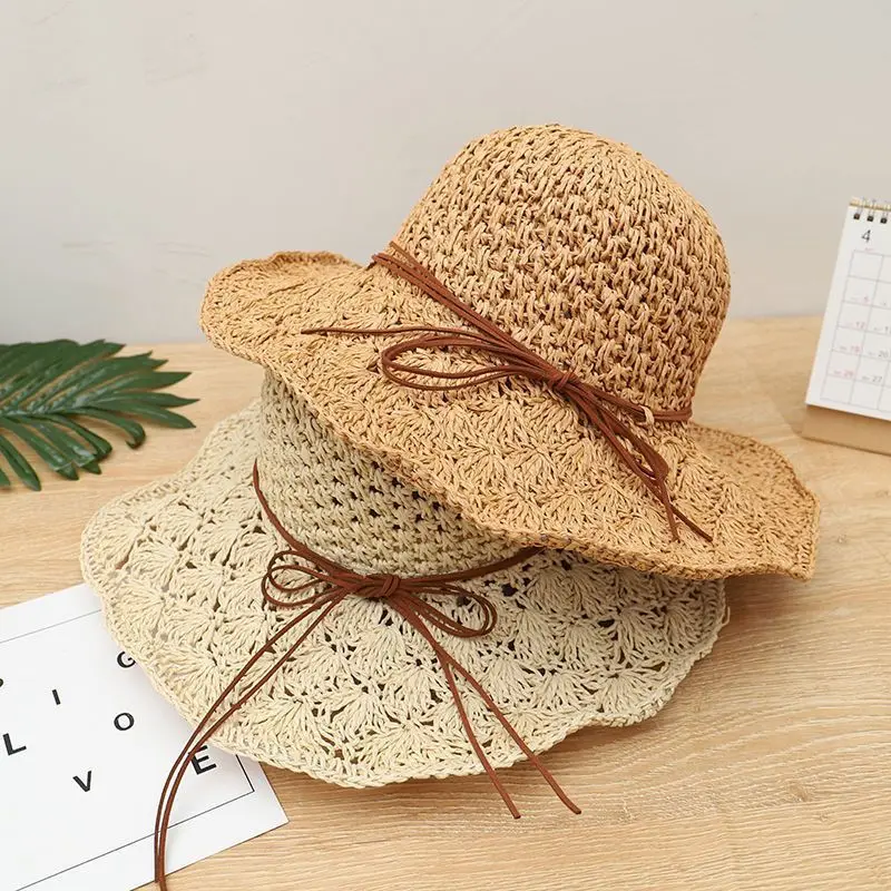 Woman Wide Brim Sun Hat Summer Women Beach Hat Girls Seaside Travel Foldable Straw Hat Sunscreen UV Protection Lady Cap