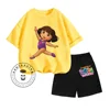 2024 Dora The Explorer Animated Cartoon Print Design O-neck Short Sleeve and Shorts Two-piece Suit for Children 3-14 Years Old 5