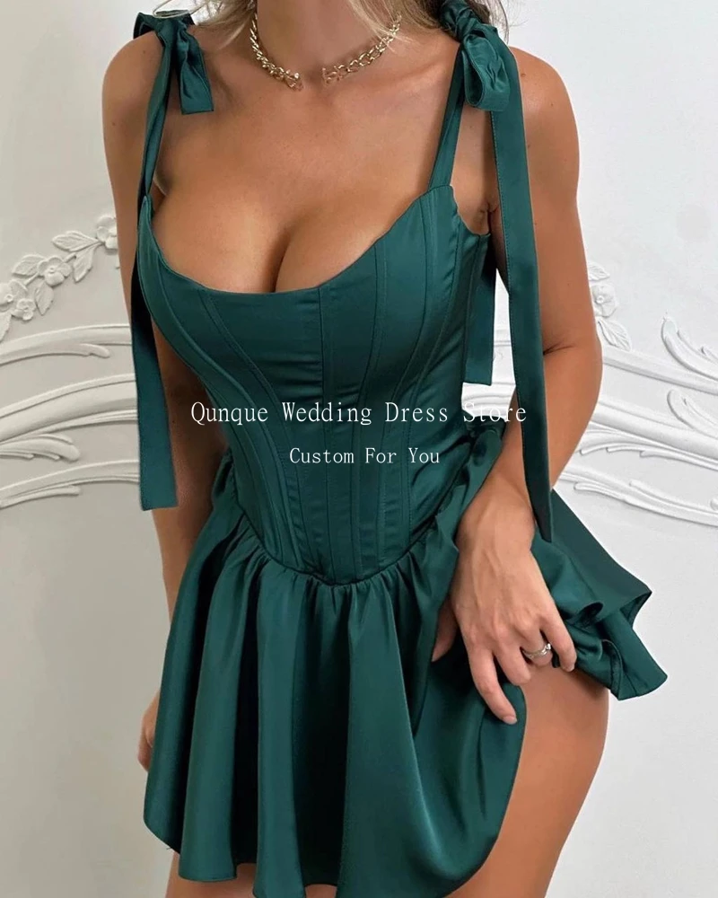 Prom Dresses Homecoming Dresses Women Bow Straps Short A Line Satin Lace Up Back Cocktail Customized