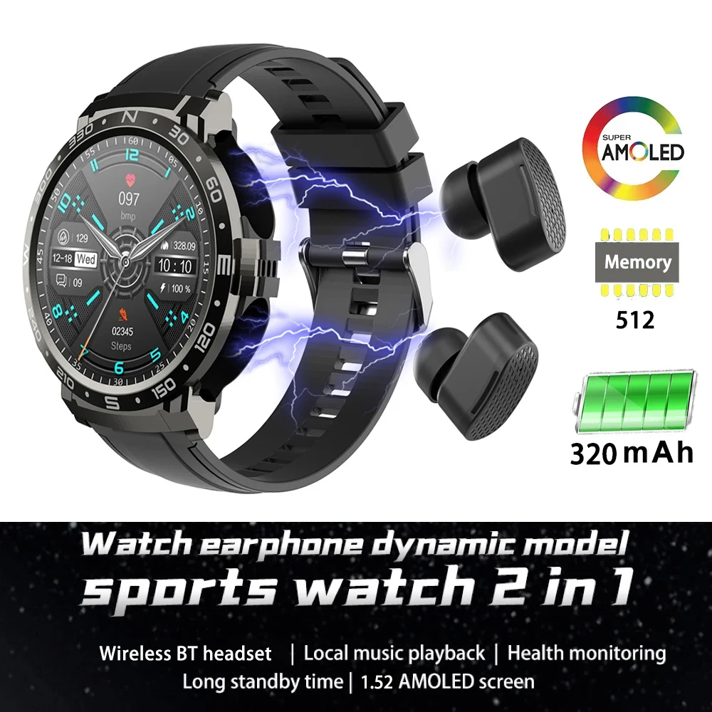 Smart Watch Headphone Smart Watch TWS 2-in-1 Wireless Bluetooth Dual Headphone Connection Mobile Fitness Sports