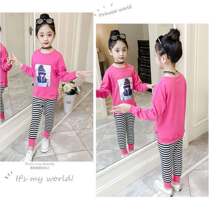 Spring Autumn Girls Clothing Set Full Sleeve Cotton Shirt + Pants 2Pcs Suit For Kids 2-9 Years Children Clothes
