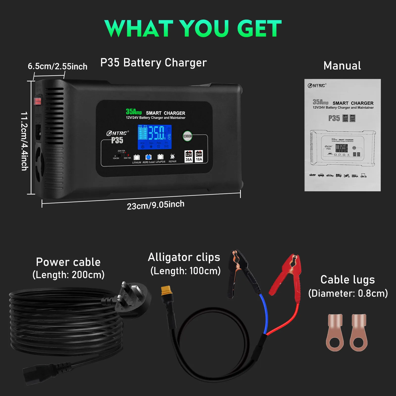 차량용 오토바이 충전기, 자동 충전, PB LiFePO4 납산 AGM 젤 배터리, HTRC 35A, 12V, 35A, 24V, 18A