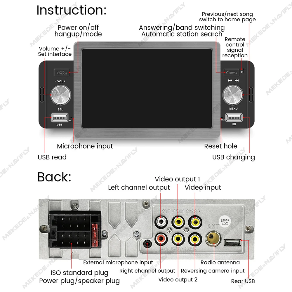 5 Inch Touch Screen Wireless Carplay Android Auto Car Radio 1Din MP5 Player Autoradio Stereo For Car Universal Multimedia Player
