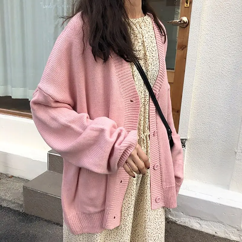 

Knitted sweater jacket V-neck top loose shawl over solid colored sweater