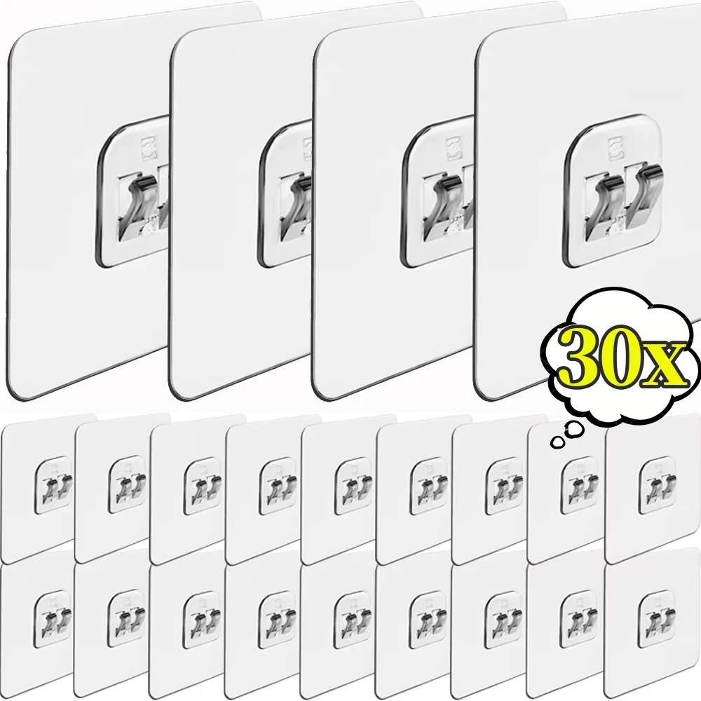 Self Adhesive Transparent Hooks Strong Double Claw Waterproof Wall Mounted Holders Kitchen Bathroom Organization Supply 30-1PCS