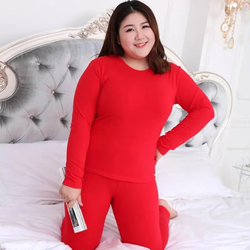 2pcs Warm Underwear For Women Shaped Sets Solid Color Thin Plush Plus Size O Neck Thermal Underwear High Quality Long Johns Warm