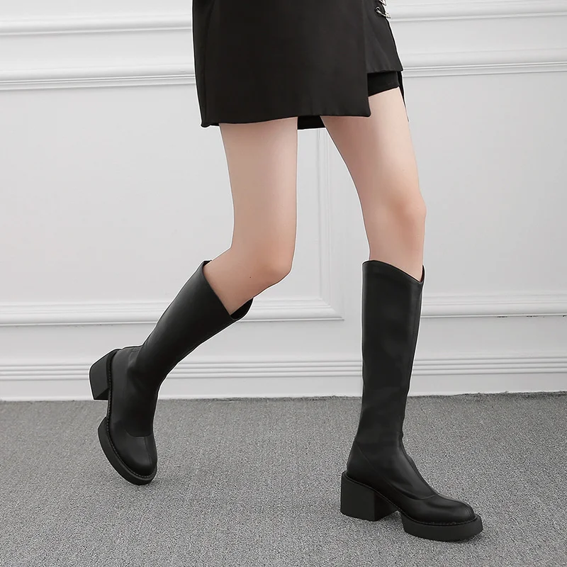 2023 Winter Platform Women Long Boot Fashion Thick Sole Flats Heels Round Toe Knee High Boot Back Zipper Knight Boot