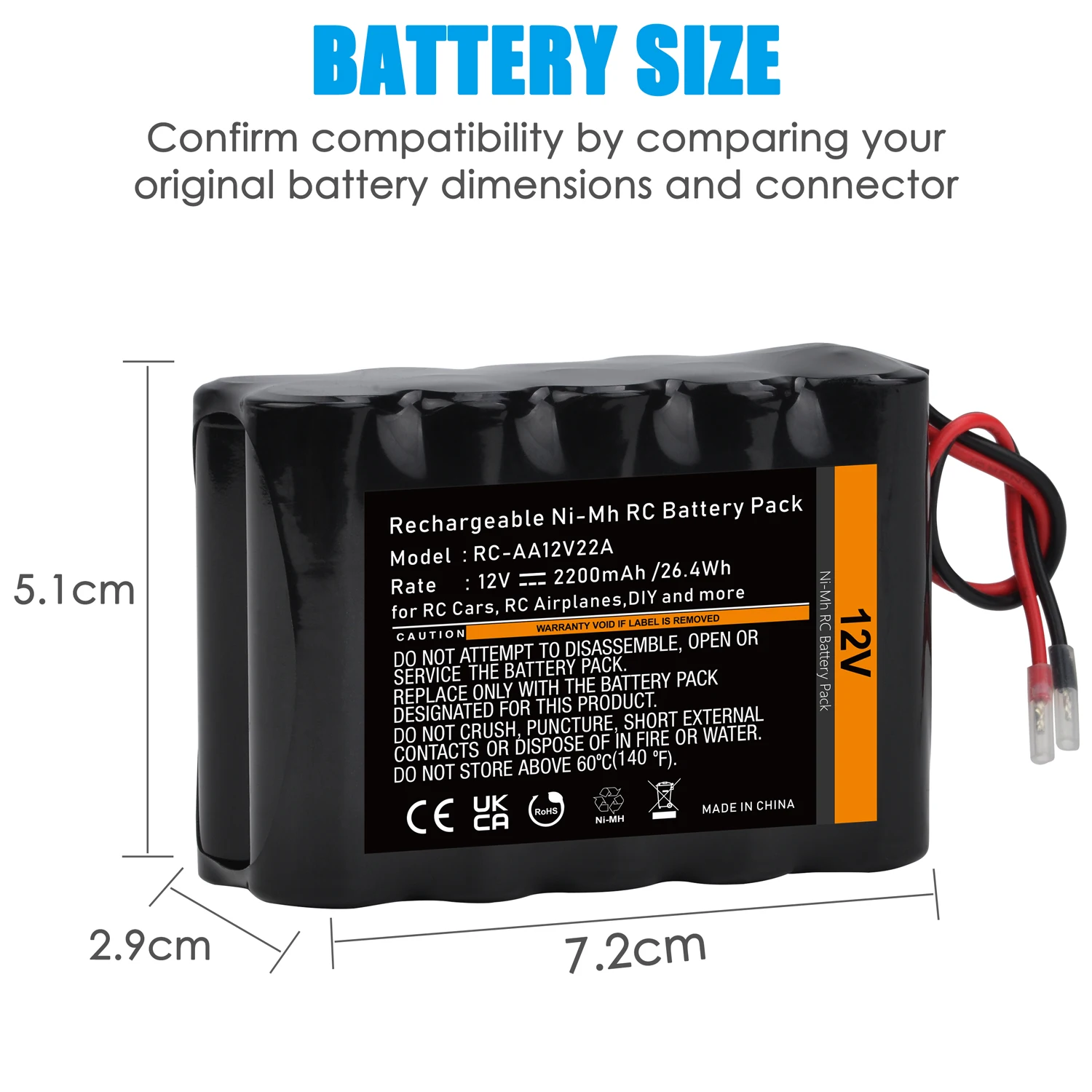 Batterie NiMH 12V 2200mAh pour RC - Lot de 1 à 4