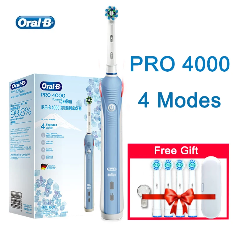 Oral B Smart 4000 Spazzolino Elettrico Ricaricabile Per Adulti Pulizia Rotazione 3D 4 Modalità Di Spazzolatura Spazzola Impermeabile Timer 2 Min