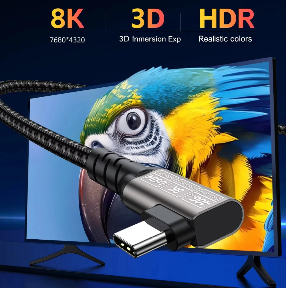 90도 엘보 USB4 썬더볼트 4 케이블 240W PD 3.1 40Gbps 8K 60Hz 타입 C 고속 충전 데이터 전송 코드 (맥북 맥 프로용)