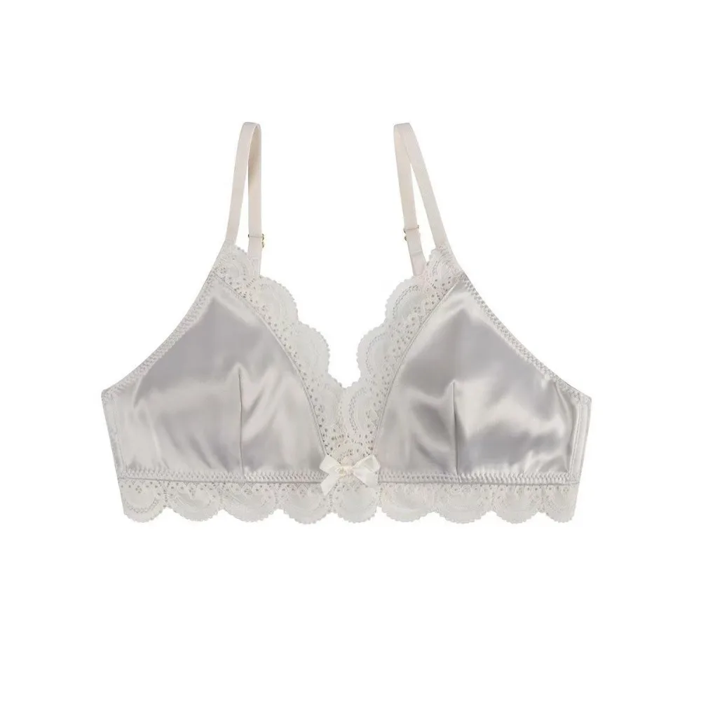 Fashion Triangle Cup Bow Lace Bra for Women Small Chest Satin Underwear Sweet Girl Breathable Comfortable Soft Bra 6