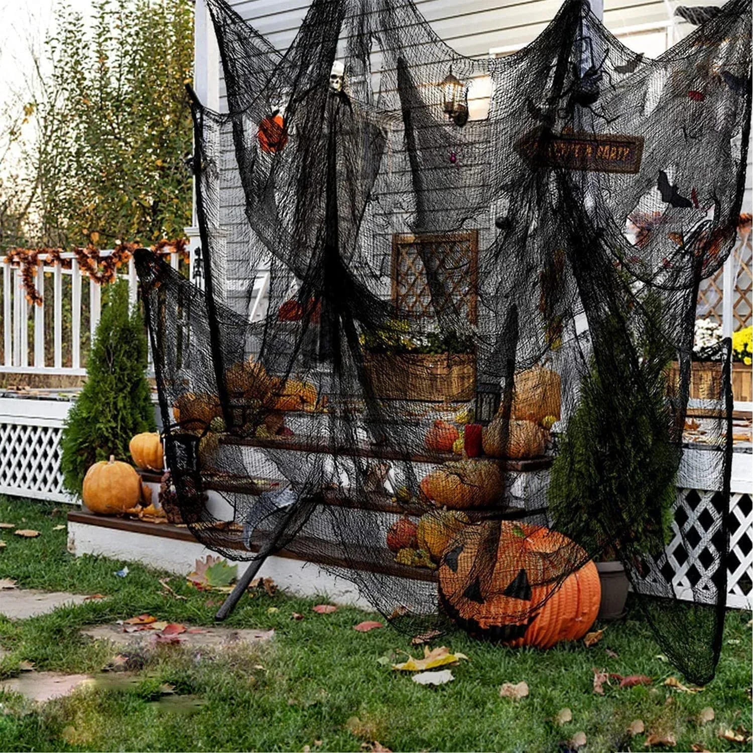 76x183cm Halloween Decorations Black Creepy Gauze Cloth Window Table Door Net Spooky Fancy Dress Party Haunted House Wall Decor 2