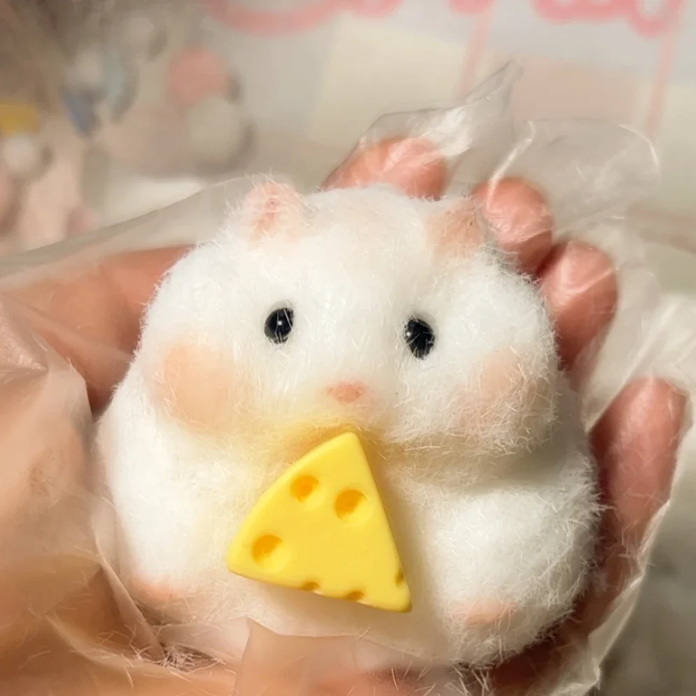 Cute Hamster Pinch Music Decompression Toy Simulation Soft Silicone Slow Rebound Flocking Toy Children Hamster Ornaments Gift 3