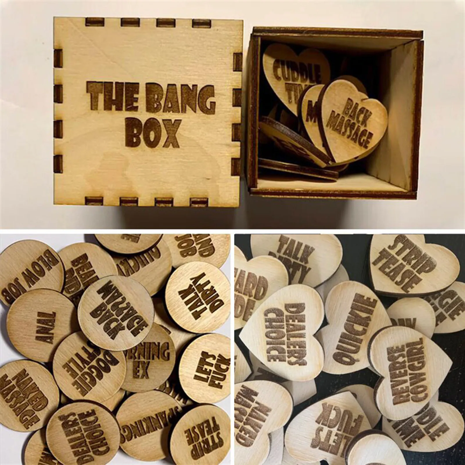 Date Night Activity Tokens and Box Set - Romantic Night Sex Tokens Games For Couple Wife Husband DIY Wooden Box Holidays Gifts