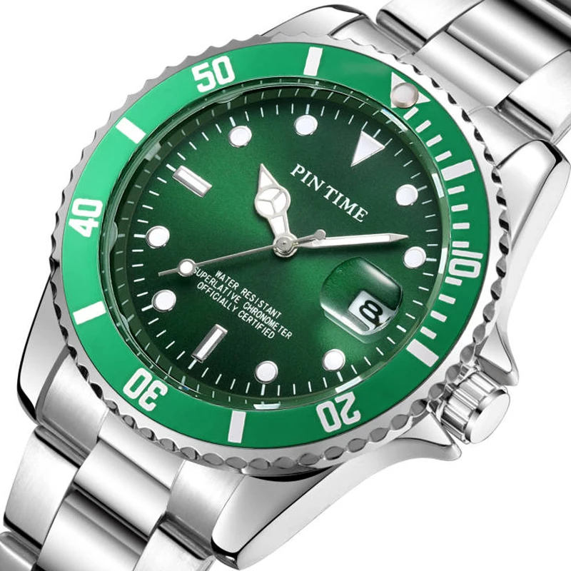 PINTIME Men Watch Fashion Brand Quartz Waterproof Wristwatch Rotatable Bezel Magnified Date Window Sport Casual Reloj Hombre Hot