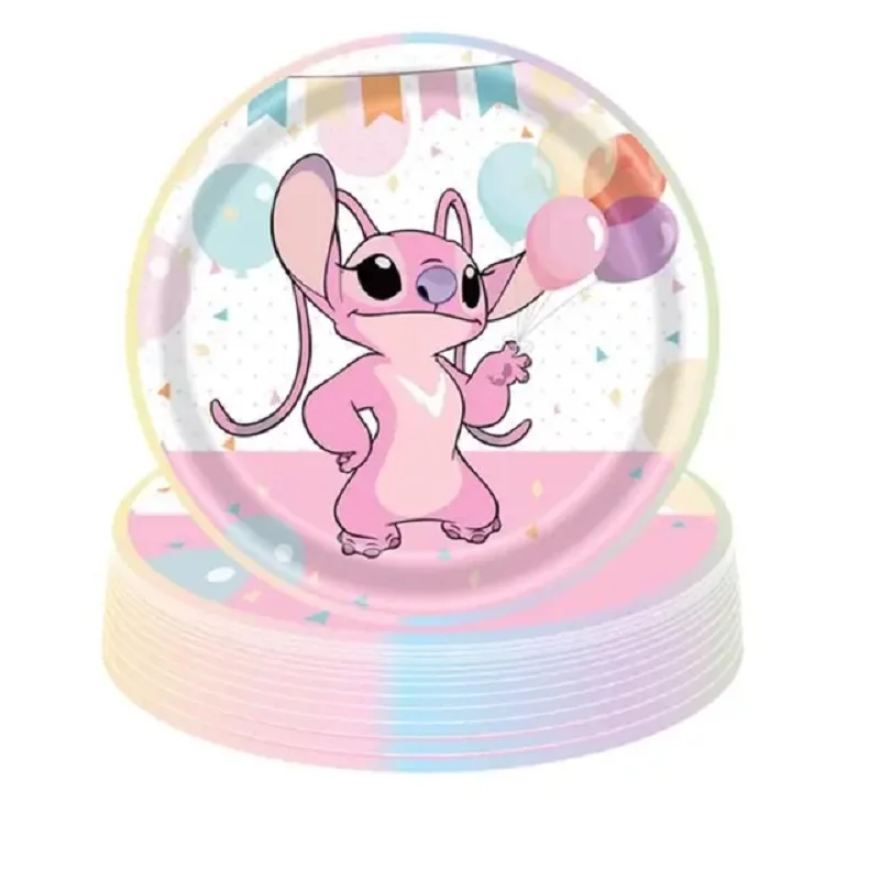 Birthday Party Supplies Pink Lilo and Stitch Angel Disposable Tableware Napkin Tablecloth Balloon Girls Baby Shower