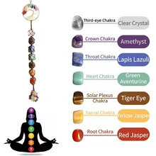 

Seven Chakras Tree of Life Weave Pendant Natural Tourmaline Amethyst Quarz Gemstone Reiki Energy Degauss Carroom Decor Aesthetic