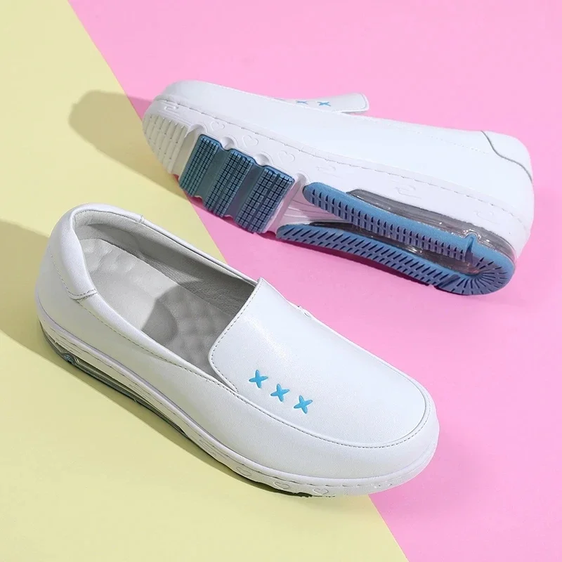 Genuine Leather Anti-Skid Air Cushion White Shoes Nurse Medical