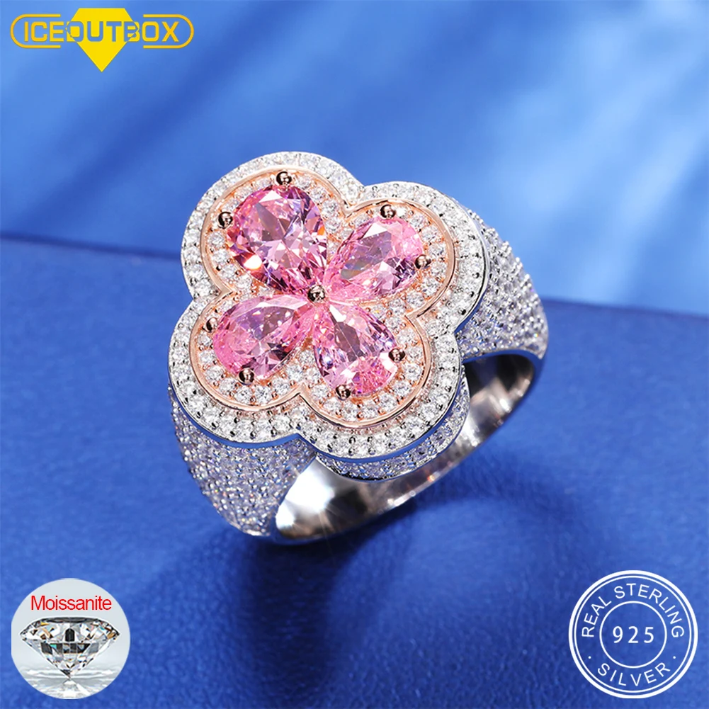 925 Sterling Silver Lucky Clover Cross Ring With Pink Blue Water Drop ...