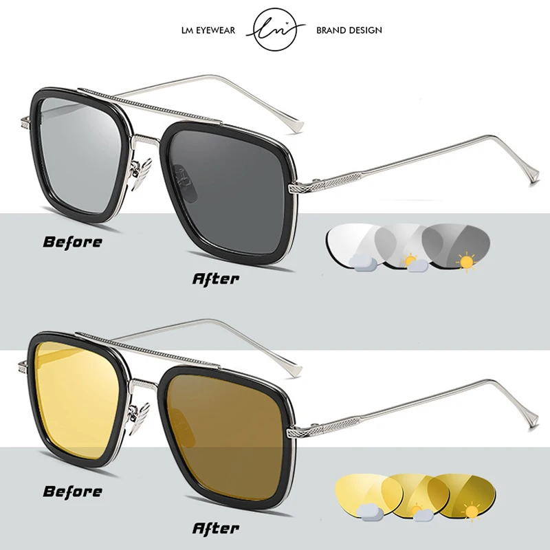Brand High Quality Tony Stark Square Sunglasses Photochromic