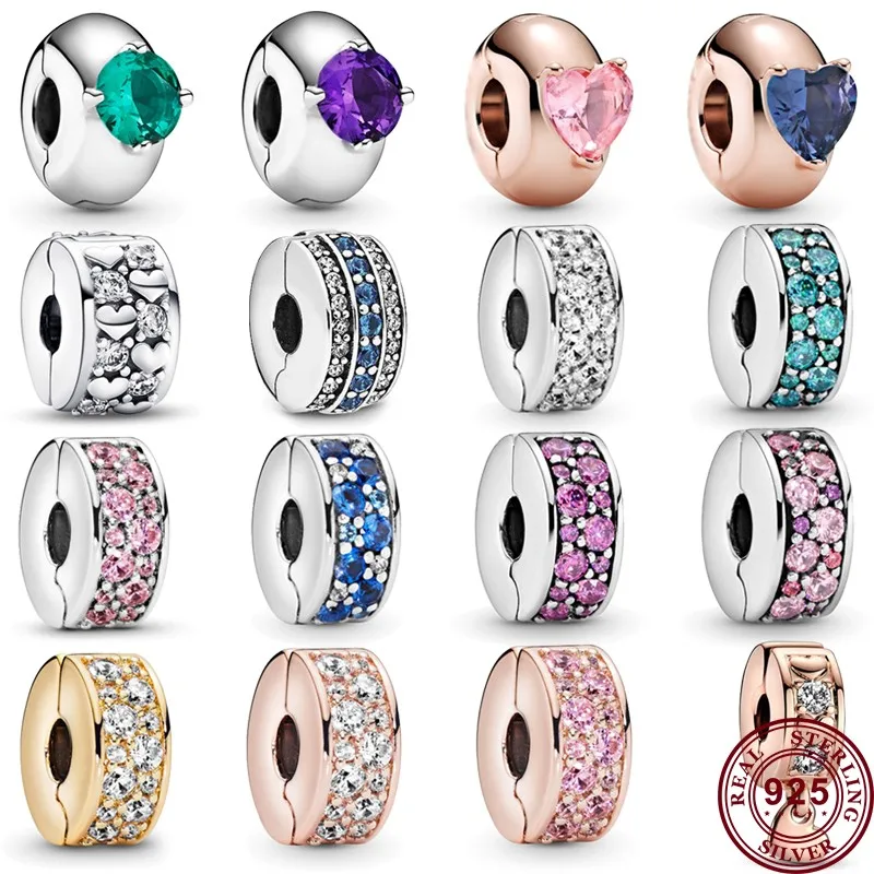 New Hot 925 Silver Shining Eternal Love Set Zircon Positioning Clip Women's Original Bracelet High Quality DIY Charm Jewelry