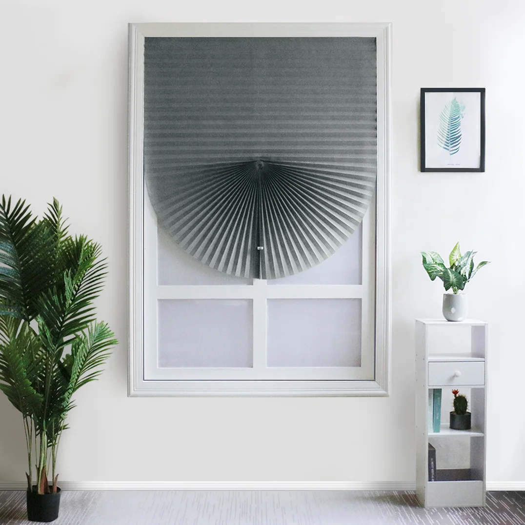 

Adhesive Window Shades Non-woven Fabric Pleated Zebra Blinds Roller Room Blackout Curtain for Bedroom Living Room Balcony